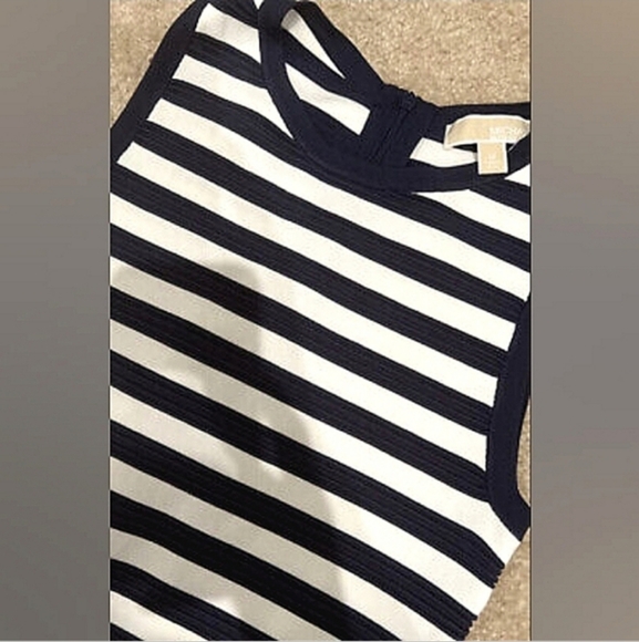 MICHAEL KORS Asymmetrical Stripe Panel Stretch Ribbed Sleeveless Dress NWT - Picture 3 of 13
